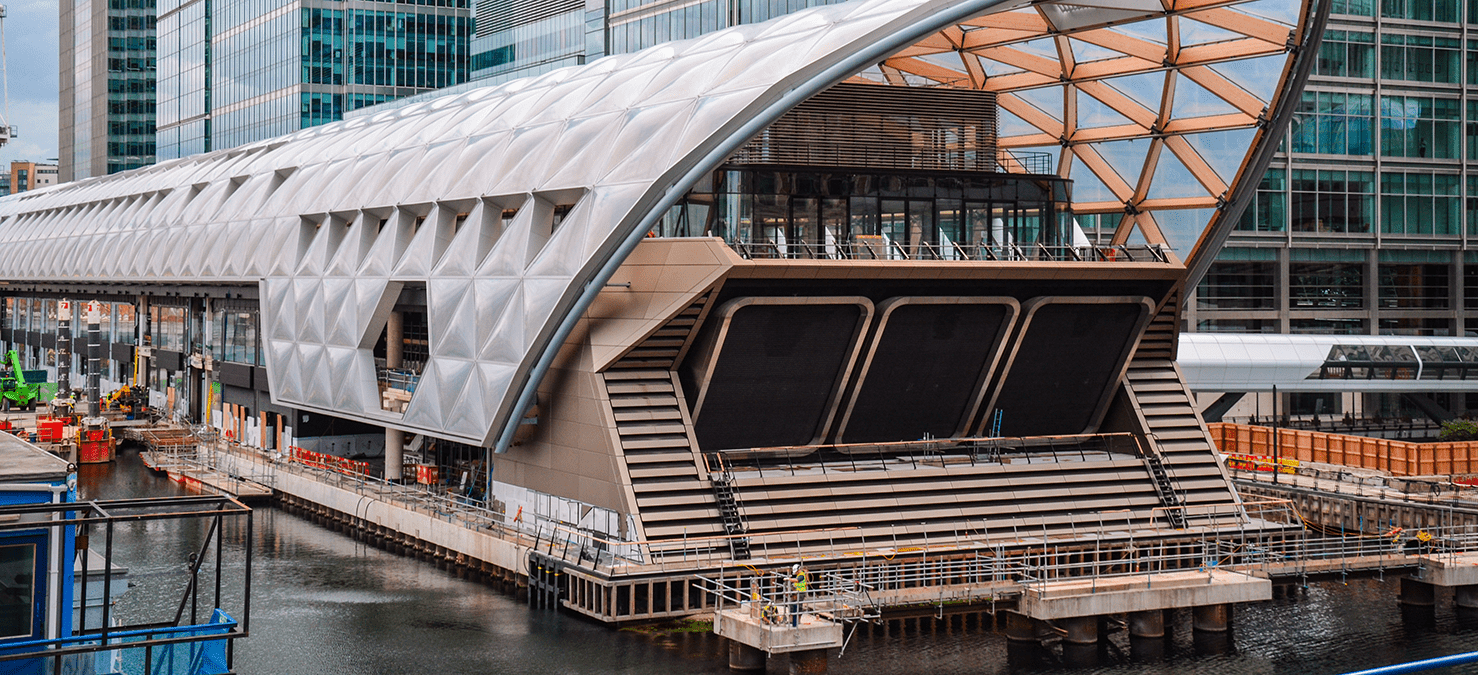 Canary Wharf station during construction