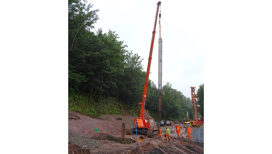 Piling at Eden Brows with inclinometer casing visible in cage