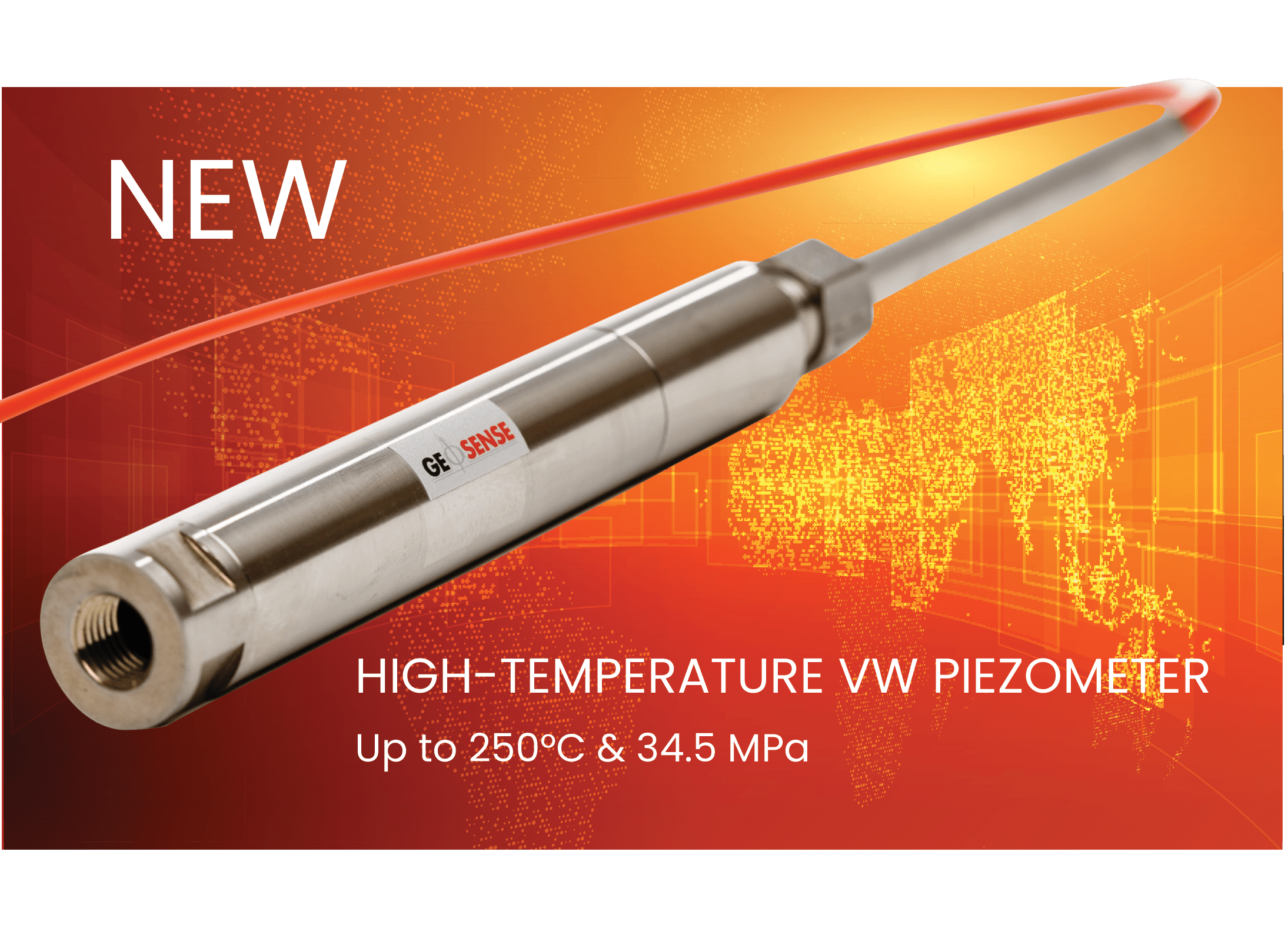 Marketing flyer of new Geosense high temperature piezometer VWPHT-3600