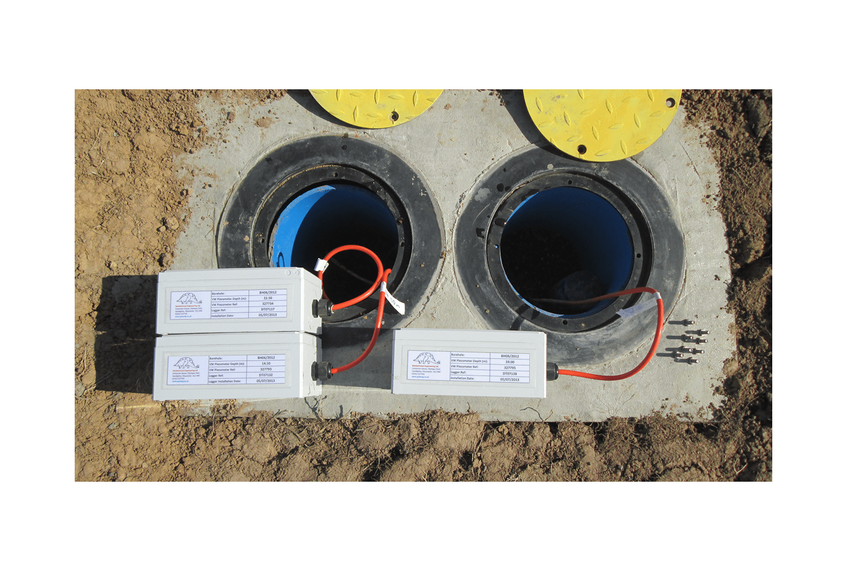 Vibrating wire dataloggers at top of borehole