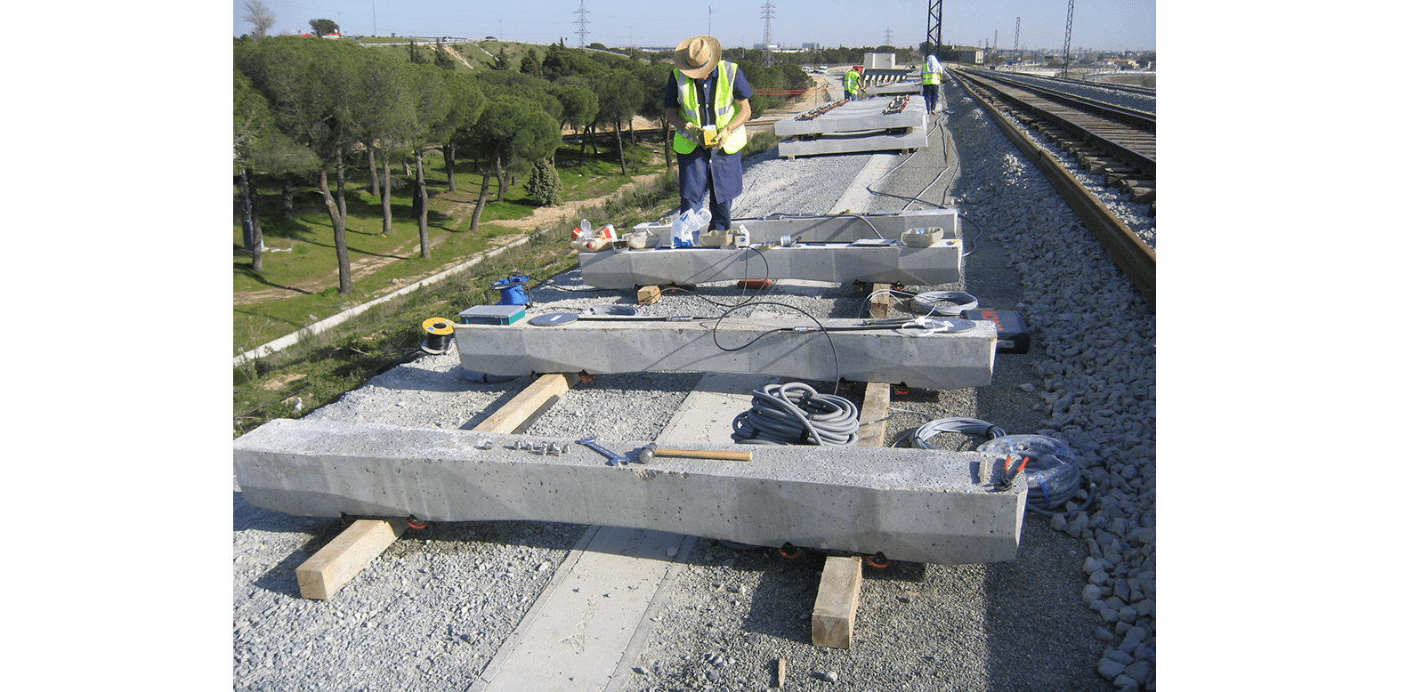 Total Pressure Cells being installed on sleepers on high speed rail