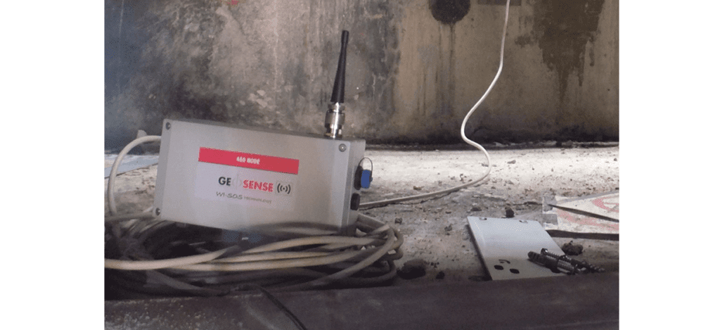 WI-SOS Node on ledge on construction site